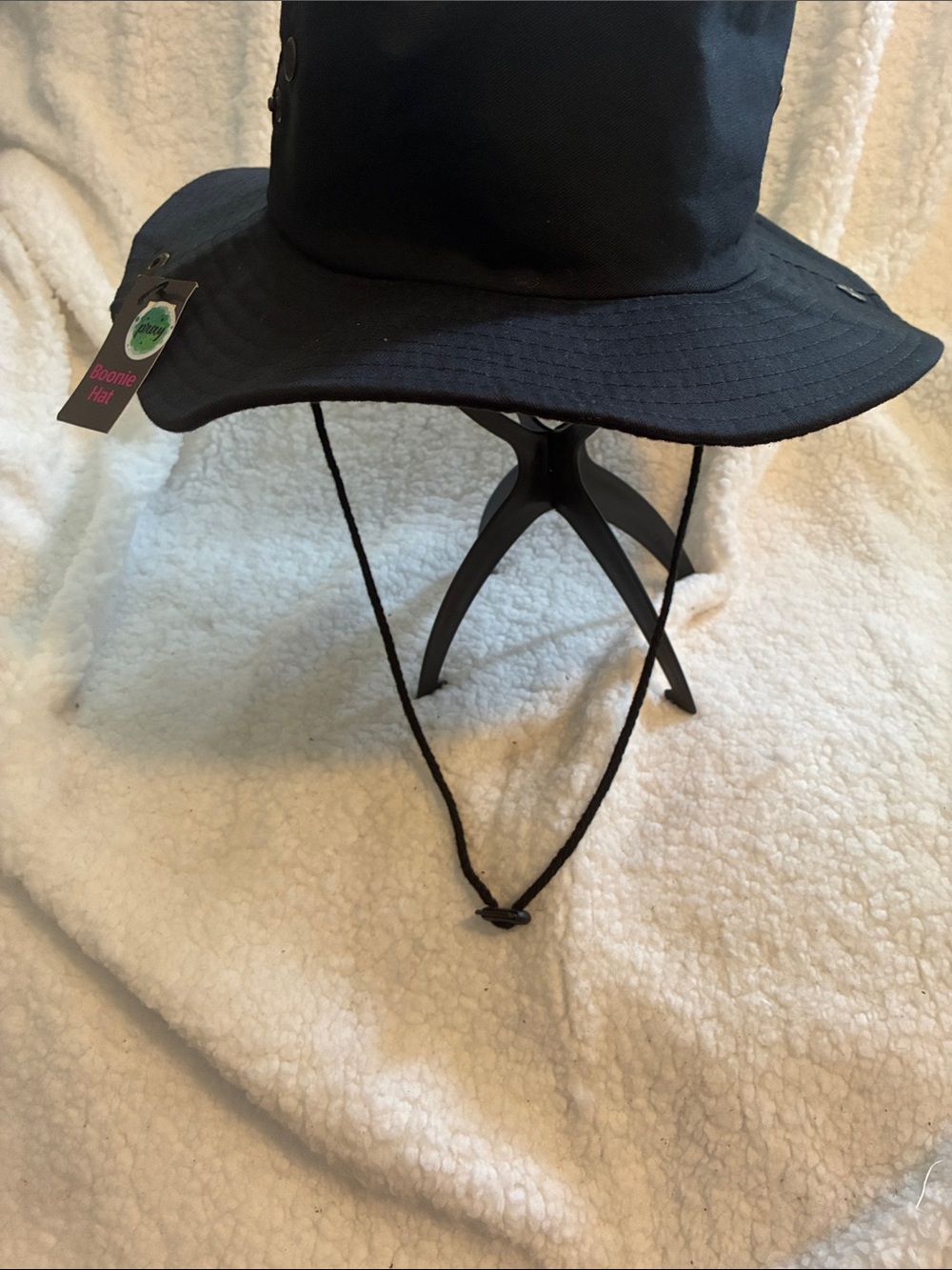 Men's Black Boonie Hat with Adjustable Chin Cord